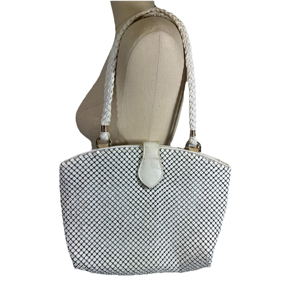 Alumesh Handbag Braided Double Handles Vtg Purse White Retro Art Deco MCM
